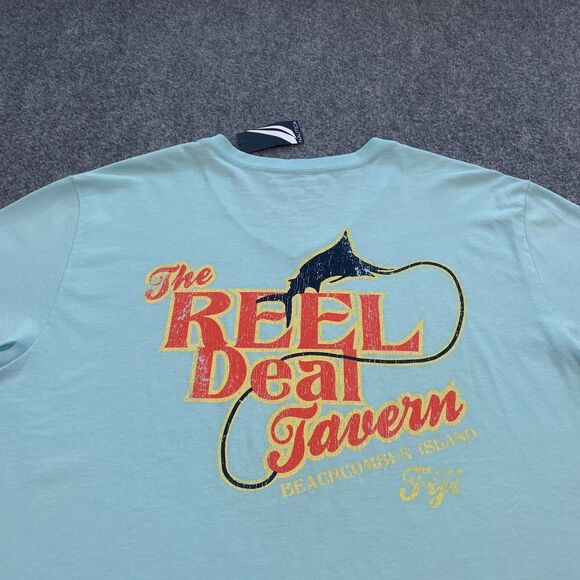 Nautica Reel Deal Tavern V-Neck Shirt Adult Medium Blue Beachcomber Island Fiji - Picture 4 of 16